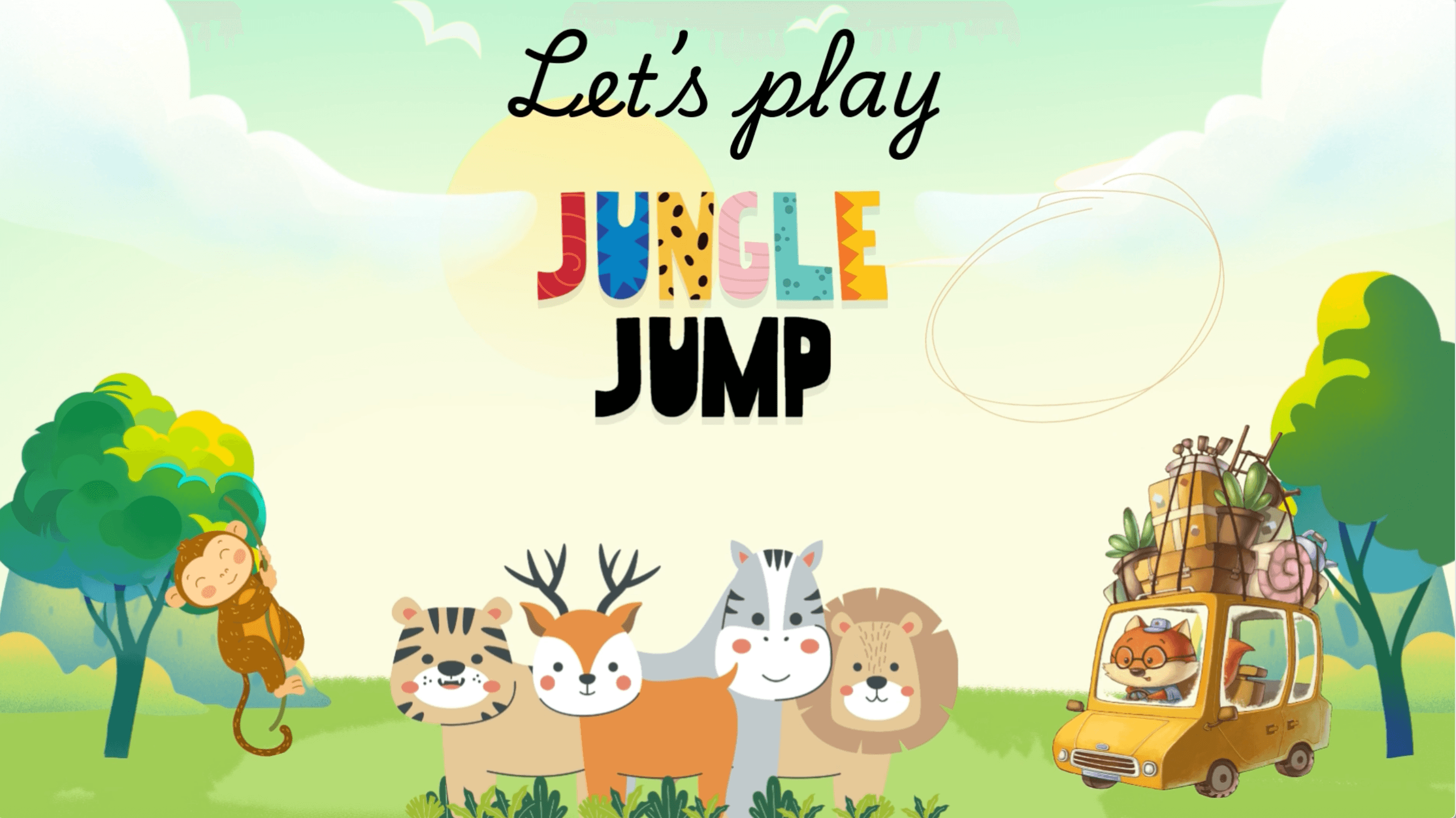Jungle Jump board game illustration with jungle animals